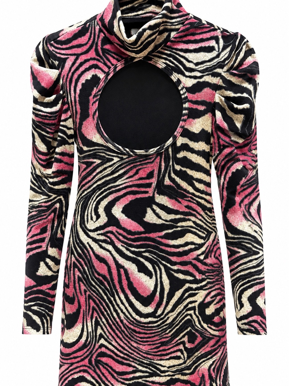 Arden B Pink Zebra-Print Cutout Turtleneck Mini Dress